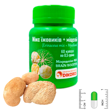 Мікродозінг MIX Brain Booster Мікс їжовиків + міцелій 60 капсул по 0,5 грама ЇМК-6005 &mdash; Dikoros