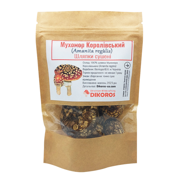 Шляпки мухомора королевского (Aman&iacute;ta reg&aacute;lis) сушеные, молотые МХМКС-1СМ24 &mdash; Dikoros