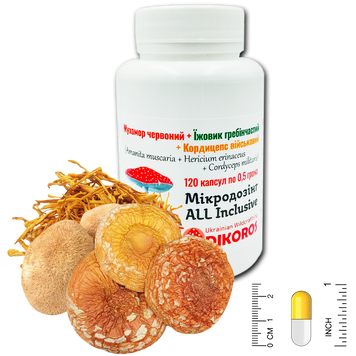 Microdosing ALL Inclusive Red toadstool + Comb hedgehog + Cordyceps military 120 capsules of 0.5 g МАІ-1205 &mdash; Dikoros